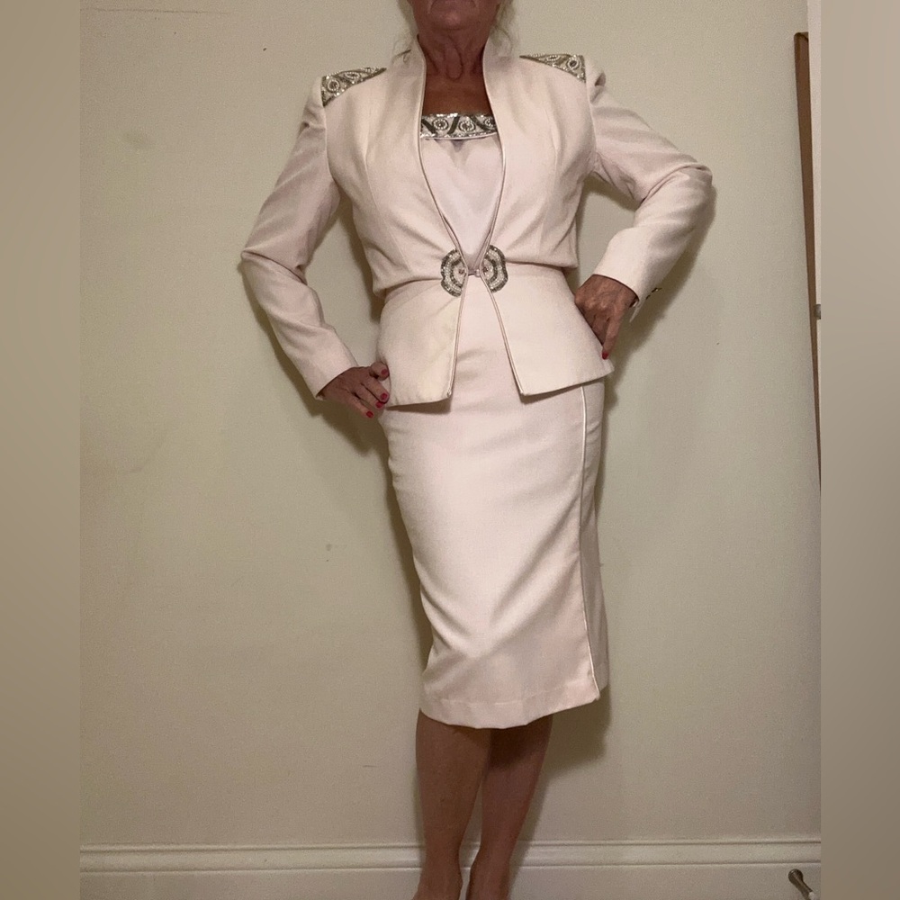 Nolan Miller Elegant blush dressSuit with Embellished trim